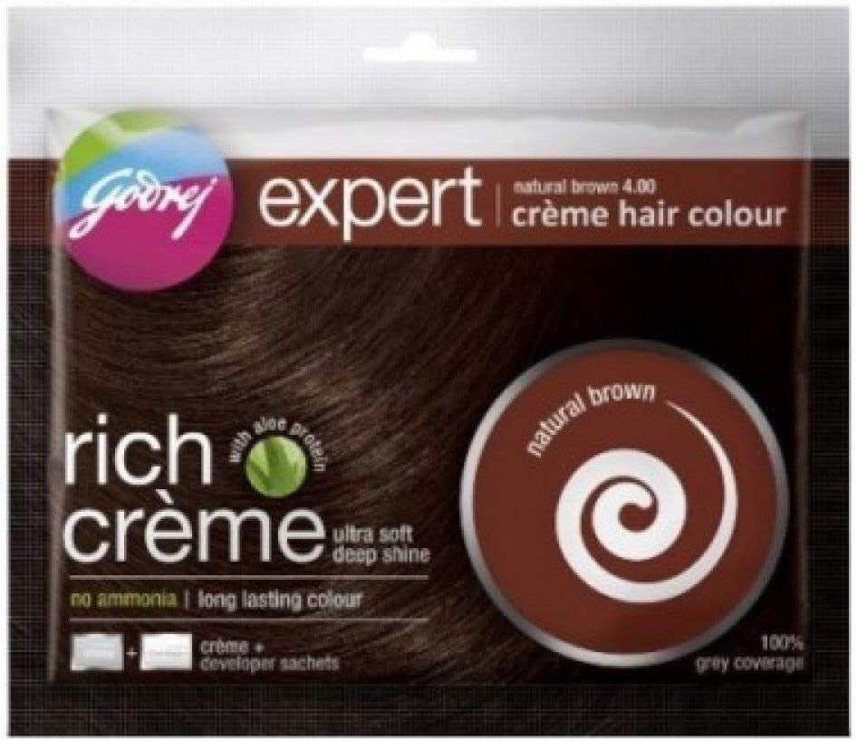 Godrej Rich Creme Hair Colour - Natural Brown 4.00 (Pack of 4)  Free Shipping